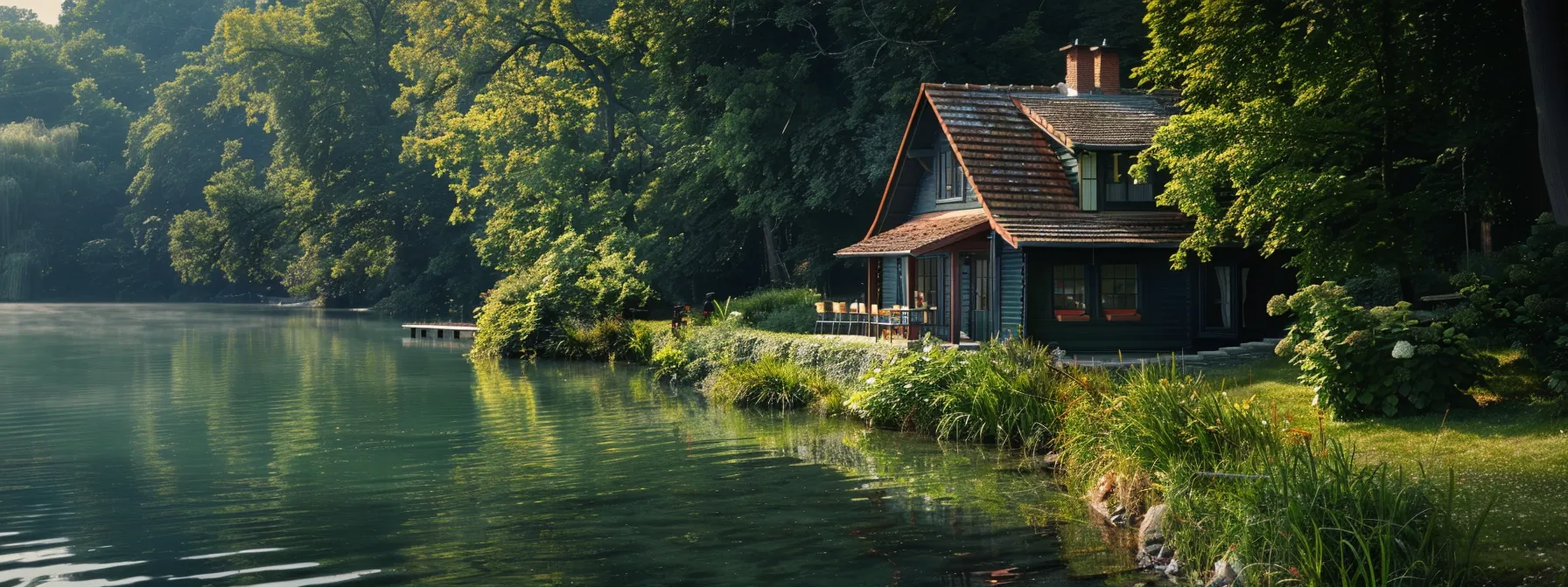 a cozy cottage by the lake in brighton, with a beautiful view of the water.